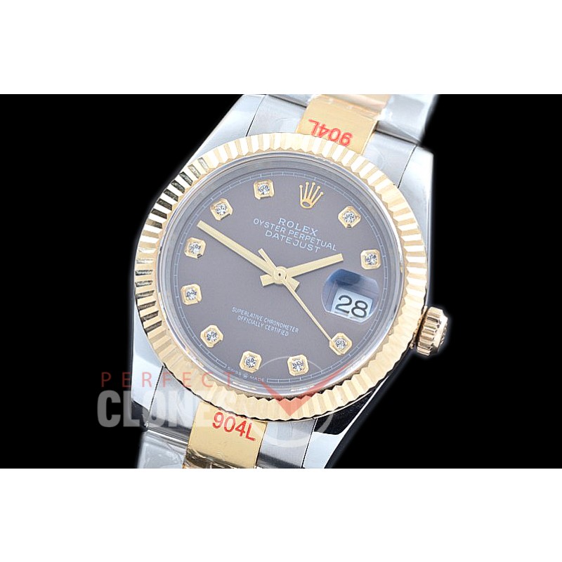 R36DJT-313 GMF 126233 SS/YG Fluted/Oyster Dark Rhodium Diamonds A-2824 904L Steel