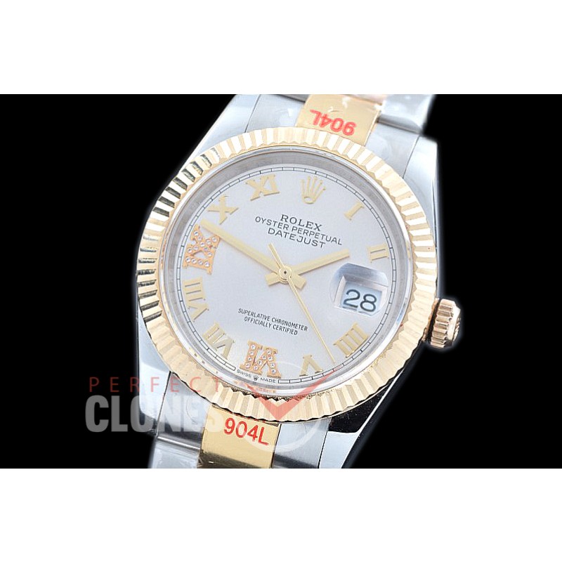 R36DJT-326 GMF 126233 SS/YG Fluted/Oyster Silver Roman-Diamonds A-2824 904L Steel