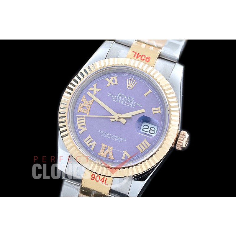 R36DJT-330 GMF 126233 SS/YG Fluted/Oyster Violet Roman-Diamonds A-2824 904L Steel