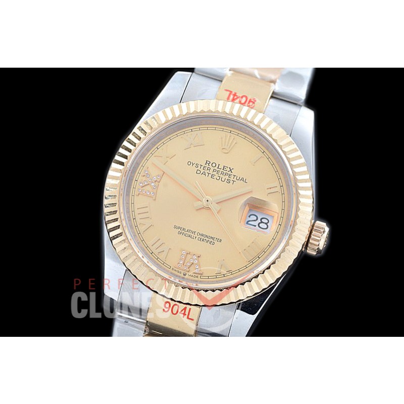 R36DJT-328 GMF 126233 SS/YG Fluted/Oyster Gold Roman-Diamonds A-2824 904L Steel