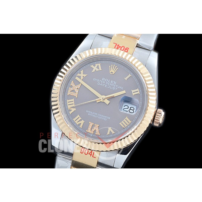 R36DJT-327 GMF 126233 SS/YG Fluted/Oyster Dark Rhodium Roman-Diamonds A-2824 904L Steel