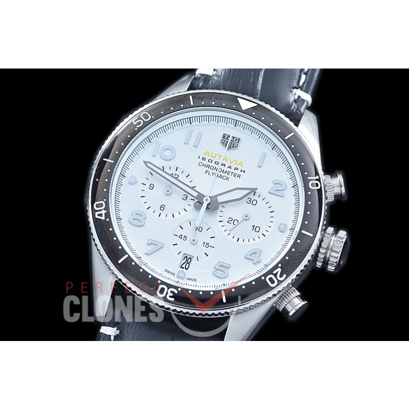 TG-AUT-101 Autavia Isograph Chronograph SS/LE White Jap OS 20 Quartz 