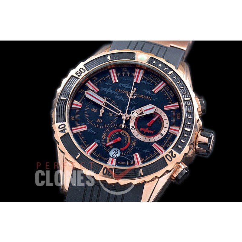 UNMMDC-112 Maxi Marine Diver Chronograph RG/RU Black Hammerhead Shark Sticks