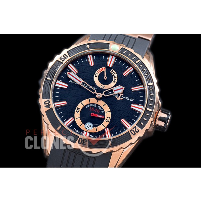 UNMMD-113 Maxi Marine Diver RG/RU Black Wavy Sticks Asian PR Movt 