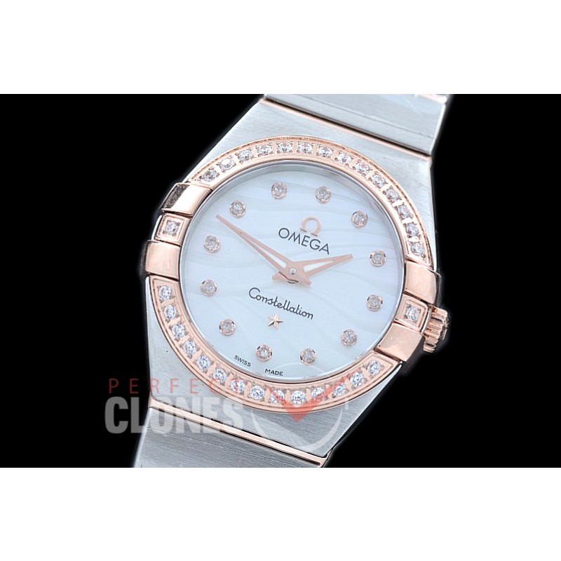0 OMCON-25-212D Constellation Quartz 25mm SS/RG White Wavy Diamonds Swiss Quartz