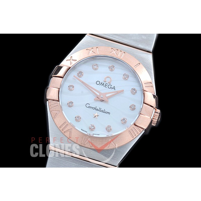 0 OMCON-25-212 Constellation Quartzz 25mm SS/RG White Wavy Diamonds Swiss Quartz