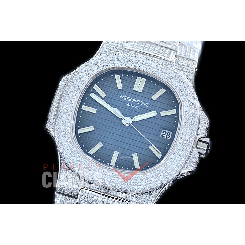 PP00523 Nautilus 5711 Jumbo Bling SS/SS Blue Miyota 9015 Mod to Calibre 324 
