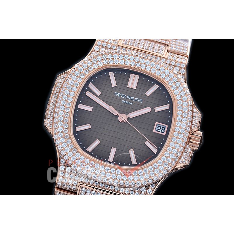 PP00528 Nautilus 5711 Jumbo Bling RG/RG Grey Miyota 9015 Mod to Calibre 324 