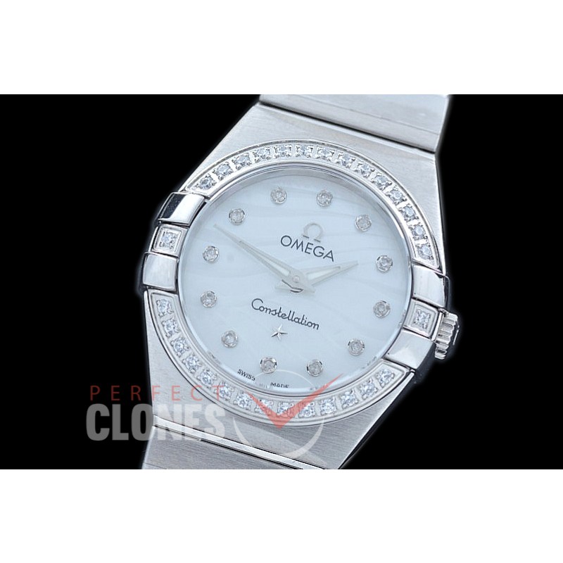 0 OMCON-25-112D Constellation Quartz 25mm SS/SS White Wavy Diamonds Swiss Quartz