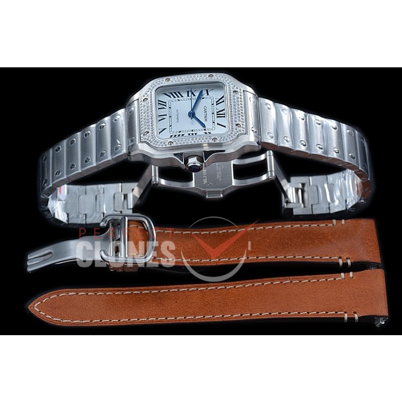 0 0 0 CAR-SAN-231SD BVF 2018 The Santos Ladies SS/SS White Miyota 9015/Mod 1847MC - Free Leather Strap Bundle