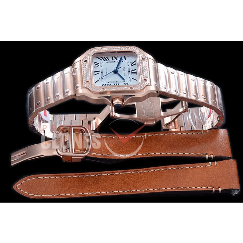 0 0 0 CAR-SAN-241SD BVF 2018 The Santos Ladies RG/RG White Miyota 9015/Mod 1847MC - Free Leather Strap Bundle