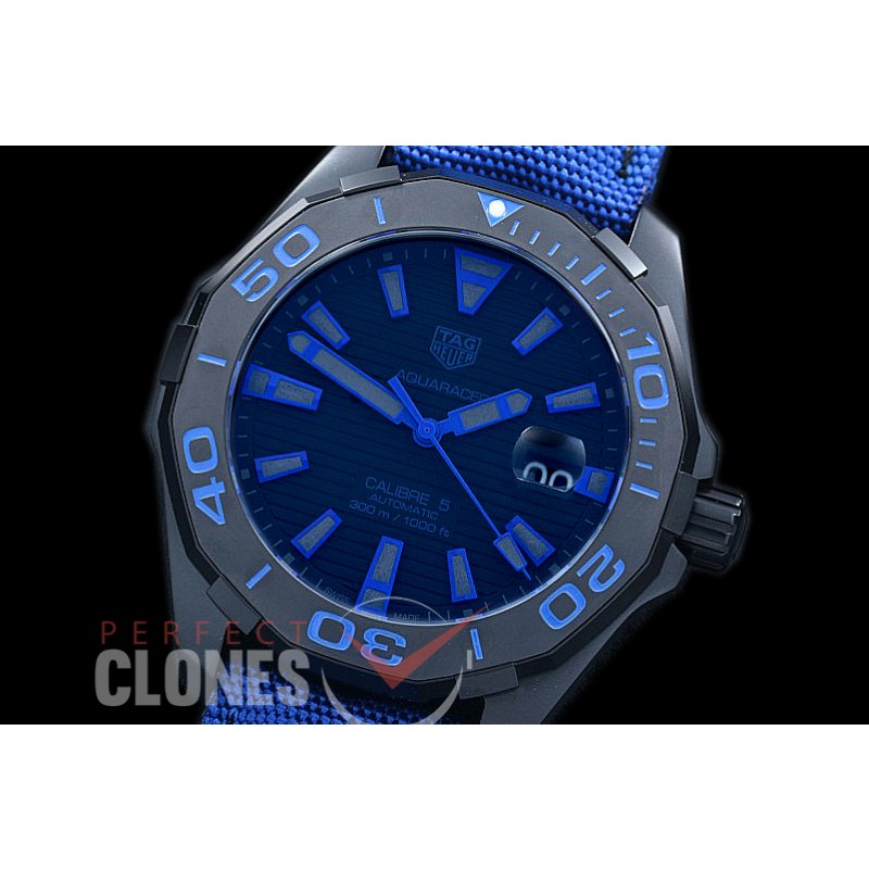 0 0 TGAQ-C5-007 VF Aquaracer Calibre 5 Automatic PVD/NY Black/Blue Asian 2824