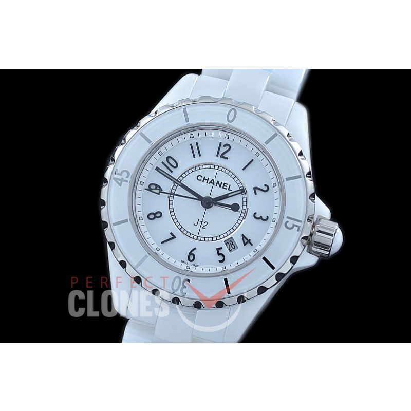 0 0 0 CHA-33W-021 TBF/XF J12 Ladies CER/CER White/Black Num Swiss Eta 956.612 Quartz - Same Movt as Original 