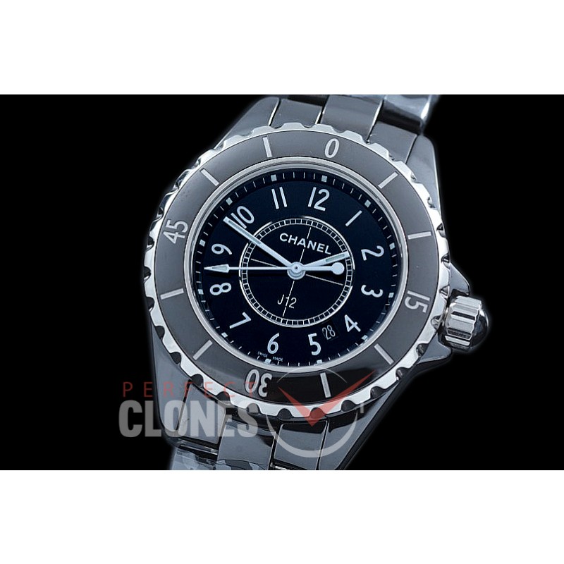 0 0 0 CHA-33B-021 TBF/XF J12 Ladies CER/CER Black/White Num Swiss Eta 956.612 Quartz - Same Movt as Original 