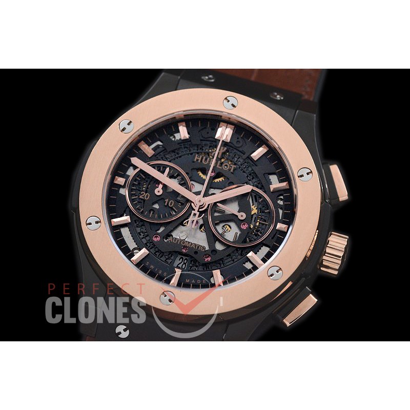 0 HBFSC00238 Classic Fusion Chronograph PVD/RG/LE Black Skeleton A-7750