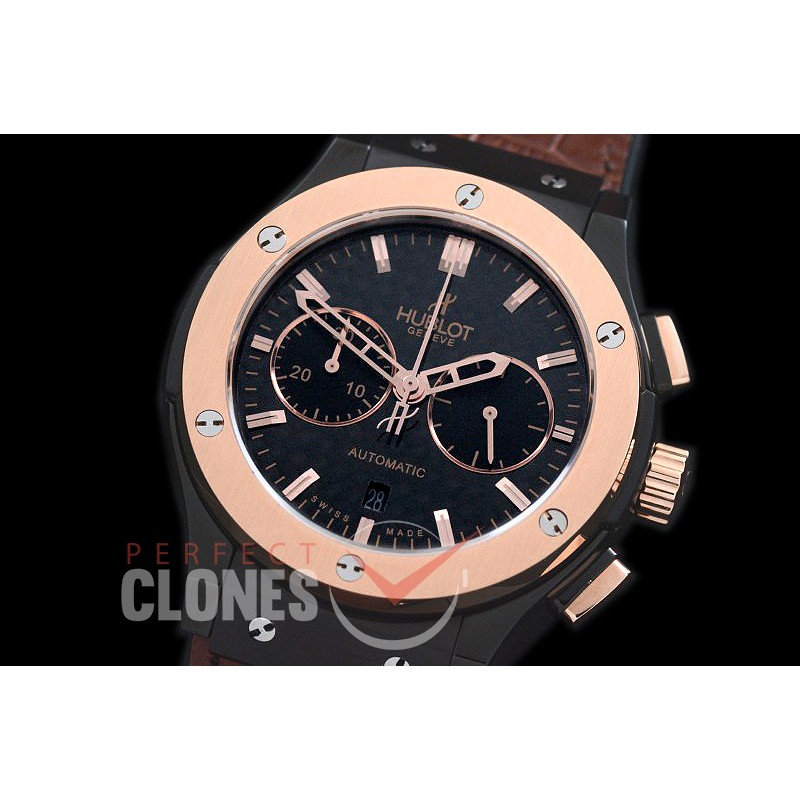 0 HBFSC00235 Classic Fusion Chronograph PVD/RG/LE Black C/F A-7750