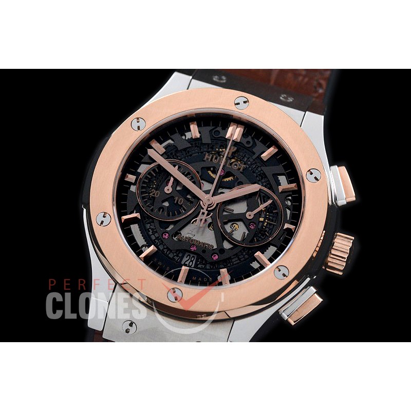 0 HBFSC00248 Classic Fusion Chronograph SS/RG/LE Black Skeleton A-7750
