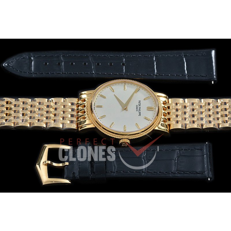 PP-5120-106 TWF Calastrava 5120 Automatic YG/YG White Sticks Asian Clone Calibre 240 - Free Leather Strap with Buckle 