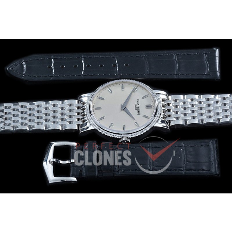 PP-5120-101 TWF Calastrava 5120 Automatic SS/SS White Sticks Asian Clone Calibre 240 - Free Leather Strap with Buckle 