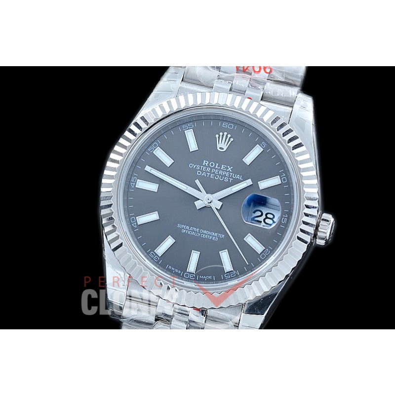 R41DJS-103J NF Datejust II 126334 904L Steel Fluted/Jubilee SS/SS Dark Rhodium Sticks SA 3235