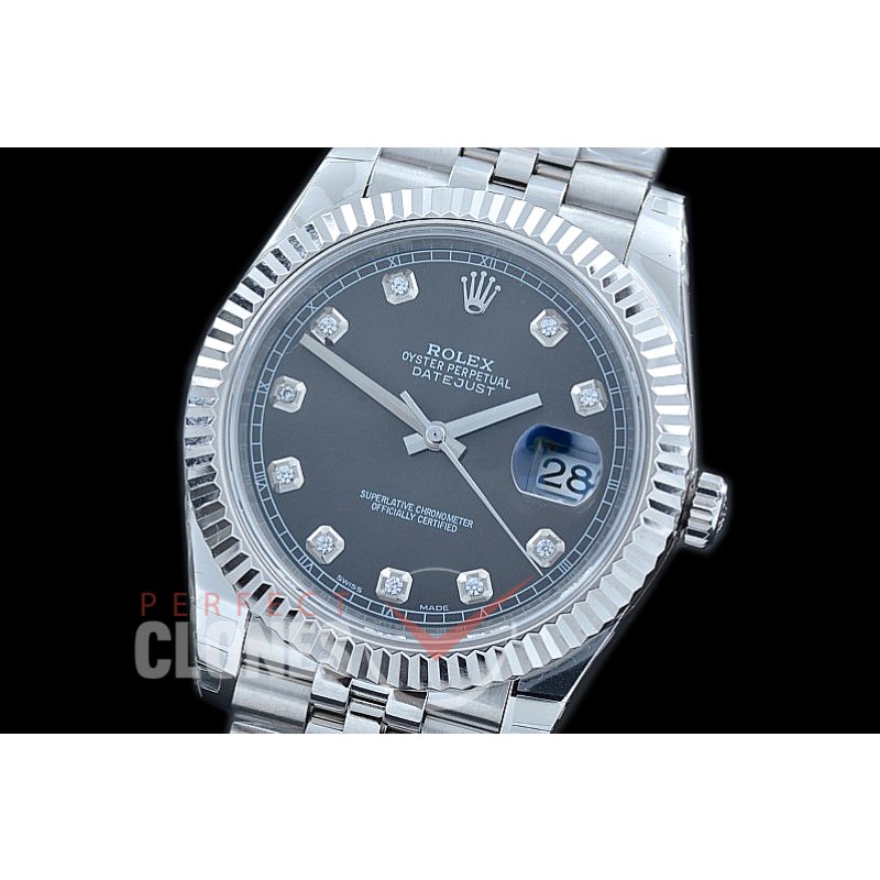 R41DJS-113J NF Datejust II 126334 904L Steel Fluted/Jubilee SS/SS Dark Rhodium Diam SA 3235