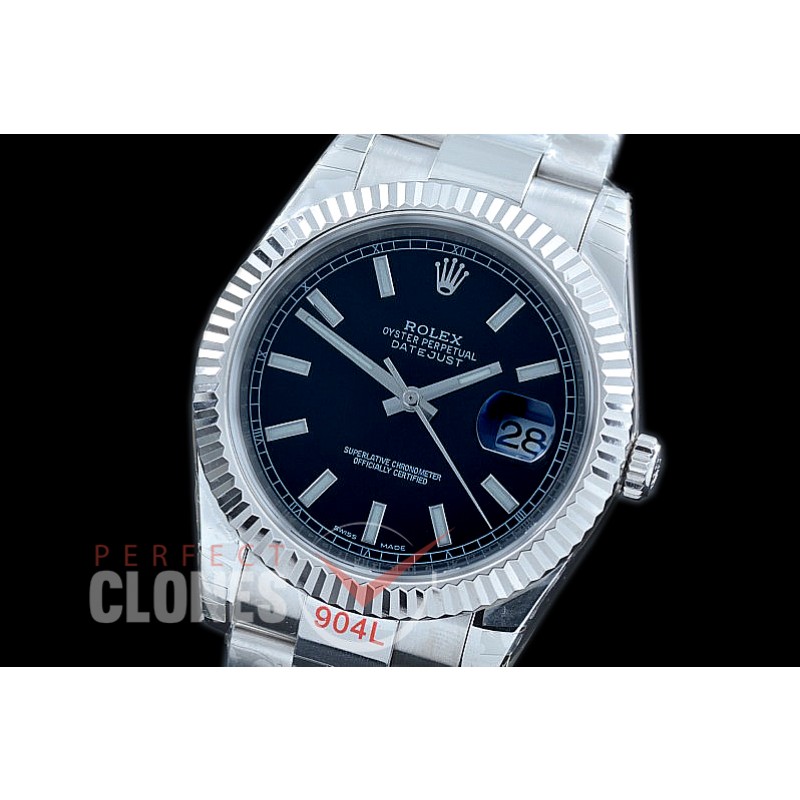 R41DJS-102 NF Datejust II 126334 904L Steel Fluted/Oyster SS/SS Black Sticks SA 3235