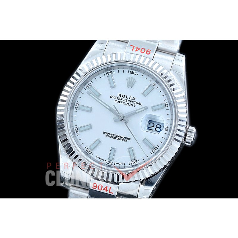 R41DJS-100 NF Datejust II 126334 904L Steel Fluted/Oyster SS/SS White Sticks SA 3235