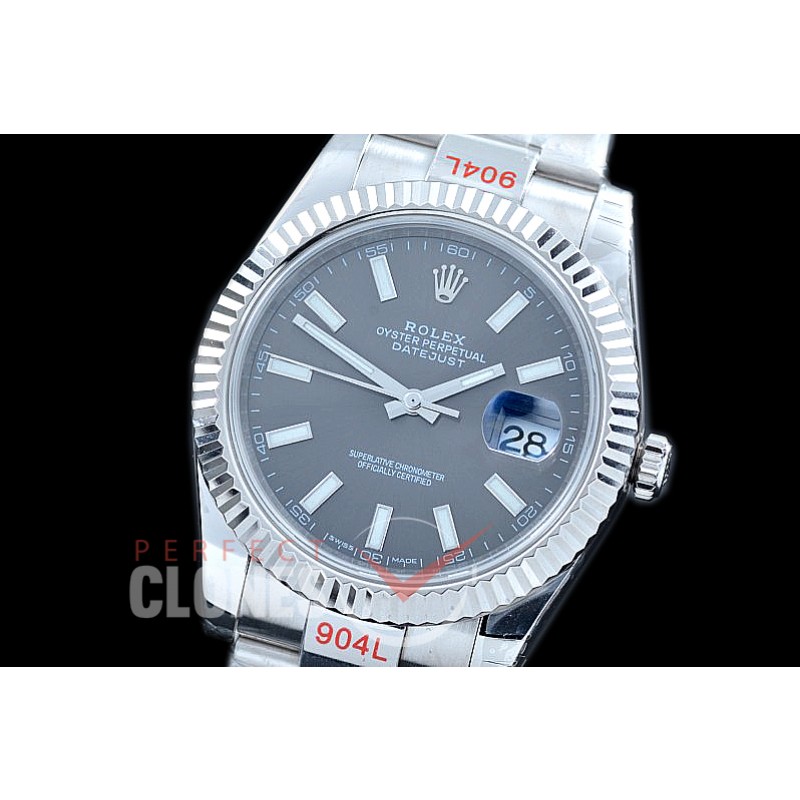 R41DJS-103 NF Datejust II 126334 904L Steel Fluted/Oyster SS/SS Dark Rhodium Sticks SA 3235