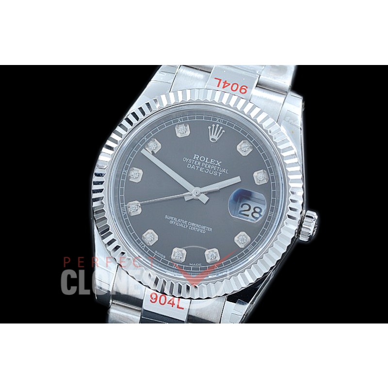 R41DJS-113 NF Datejust II 126334 904L Steel Fluted/Oyster SS/SS Dark Rhodium Diam SA 3235