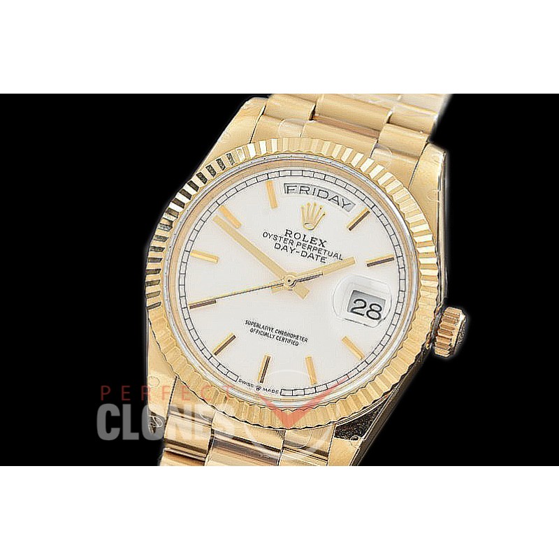 R36DDF-101 BP 128238 2019 DayDate YG/YG Fluted/President White Sticks A-2836