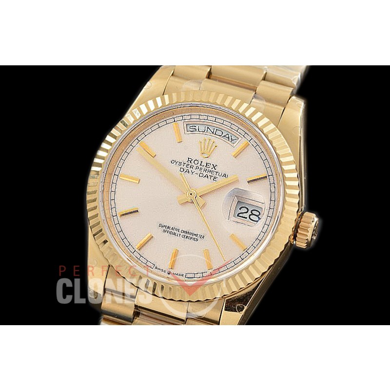 R36DDF-100 BP 128238 2019 DayDate YG/YG Fluted/President Silver Sticks A-2836