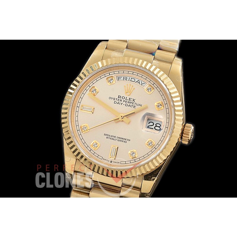 R36DDF-110 BP 128238 2019 DayDate YG/YG Fluted/President Silver Diamonds A-2836