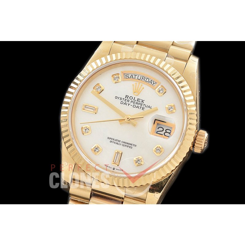 R36DDF-117 BP 128238 2019 DayDate YG/YG Fluted/President MOP White Diamonds A-2836