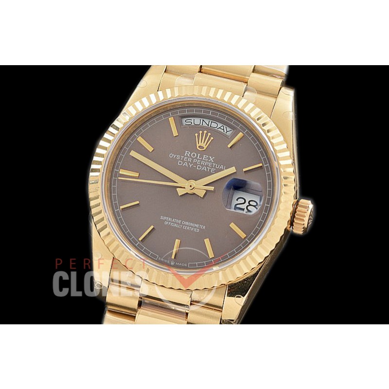 R36DDF-106 BP 128238 2019 DayDate YG/YG Fluted/President Brown Sticks A-2836