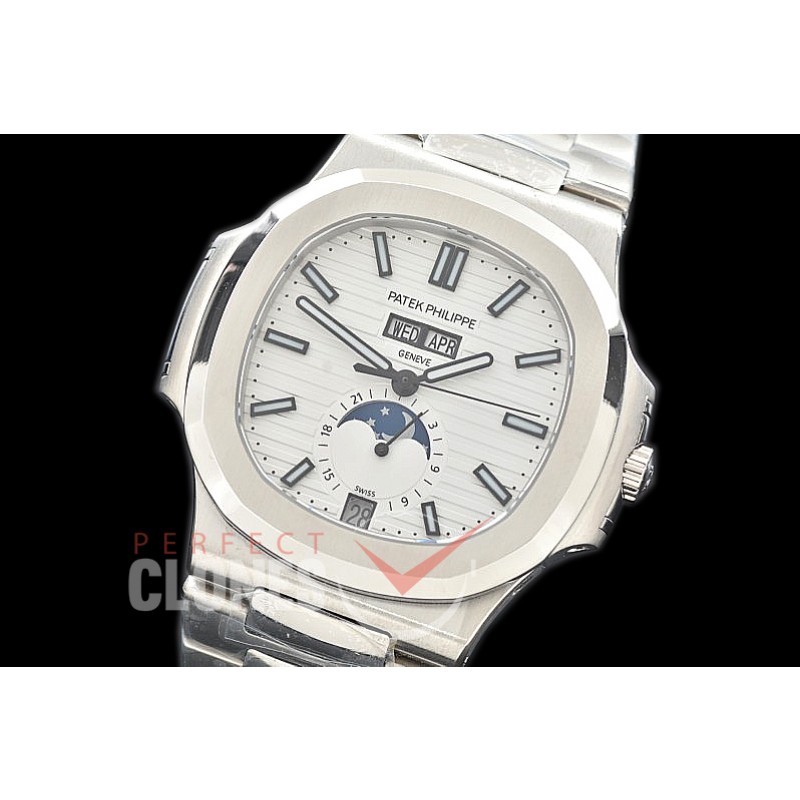 PP-5726-011 PF Nautilus 5726 Annual Calender SS/SS White Miyota 9100 Mod to Calibre 324