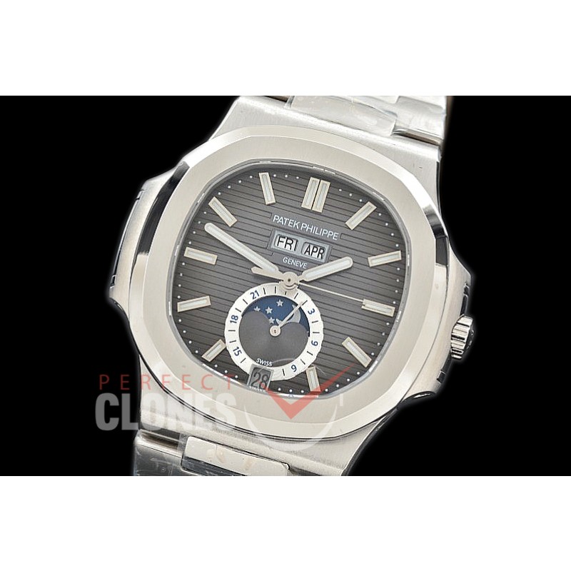 PP-5726-012 PF Nautilus 5726 Annual Calender SS/SS Grey Miyota 9100 Mod to Calibre 324