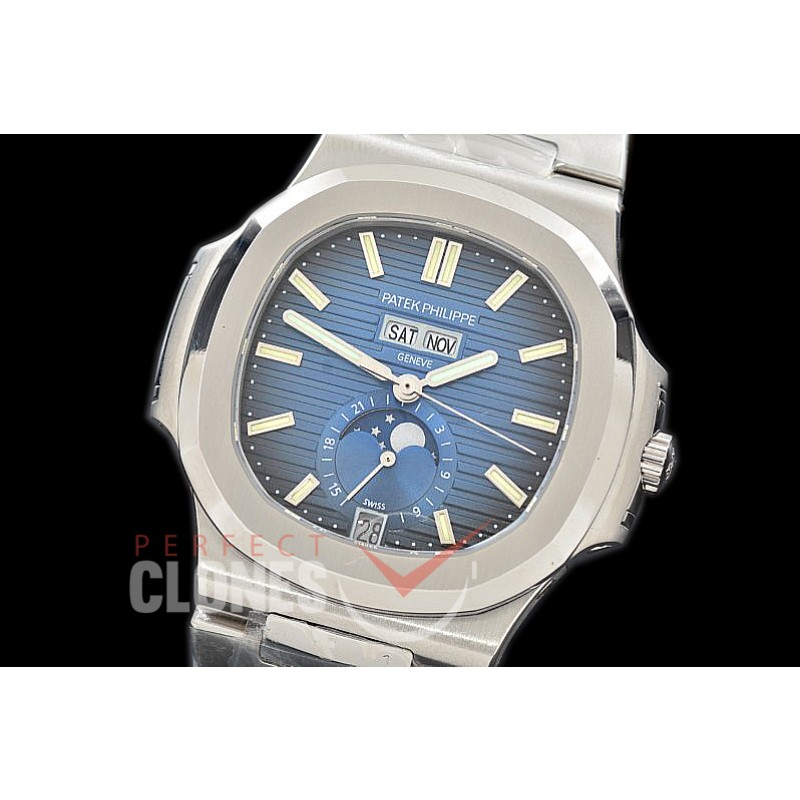 PP-5726-013 PF Nautilus 5726 Annual Calender SS/SS Blue Miyota 9100 Mod to Calibre 324
