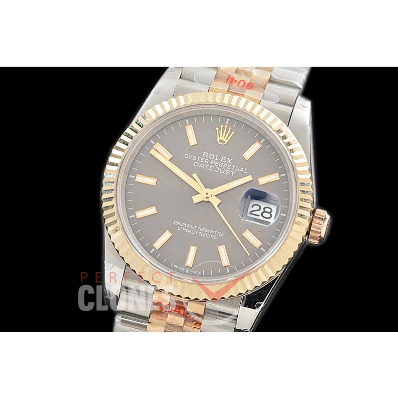 R36DJT-3235-103 GMF 126233 SS/YG Fluted/Jubilee Dark Rhodium Grey Sticks SH 3235 904L Steel 