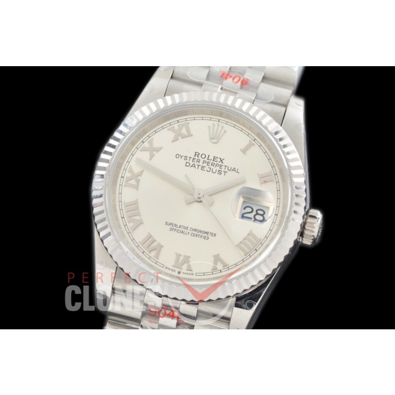 R36DJS-3235-120 GMF 126234 SS/SS Fluted/Jubilee Silver Roman SH 3235 904L Steel 