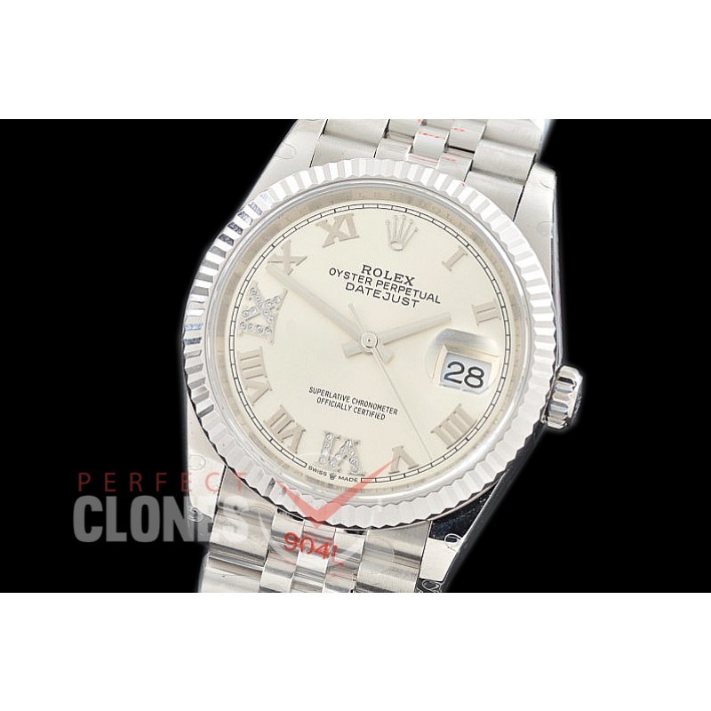 R36DJS-3235-127 GMF 126234 SS/SS Fluted/Jubilee Silver Roman-Diamonds SH 3235 904L Steel 