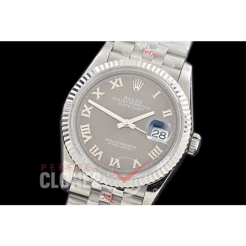 R36DJS-3235-123 GMF 126234 SS/SS Fluted/Jubilee Dark Rhodium Roman SH 3235 904L Steel 
