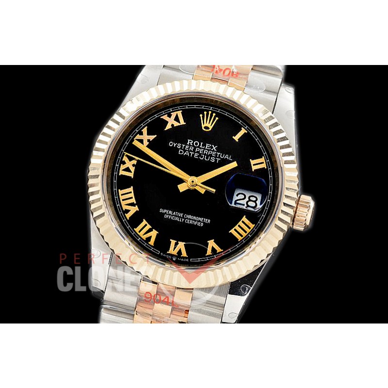 R36DJT-3235-122 GMF 126233 SS/YG Fluted/Jubilee Black Roman SH 3235 904L Steel 