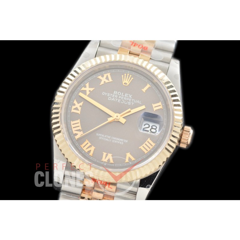 R36DJT-3235-123 GMF 126233 SS/YG Fluted/Jubilee Dark Rhodium Roman SH 3235 904L Steel 