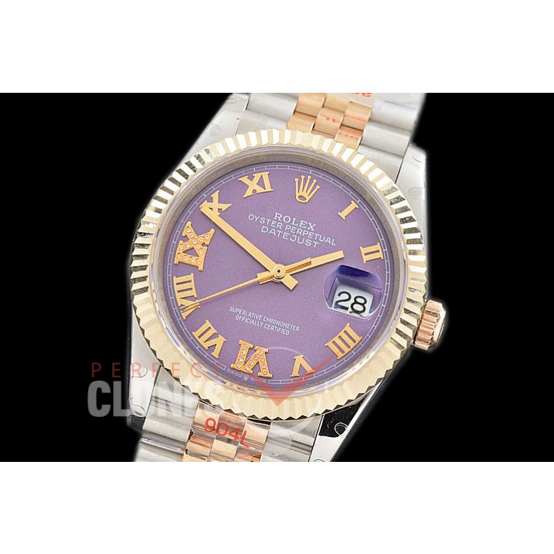 R36DJT-3235-129 GMF 126233 SS/YG Fluted/Jubilee Violet Roman SH 3235 904L Steel 