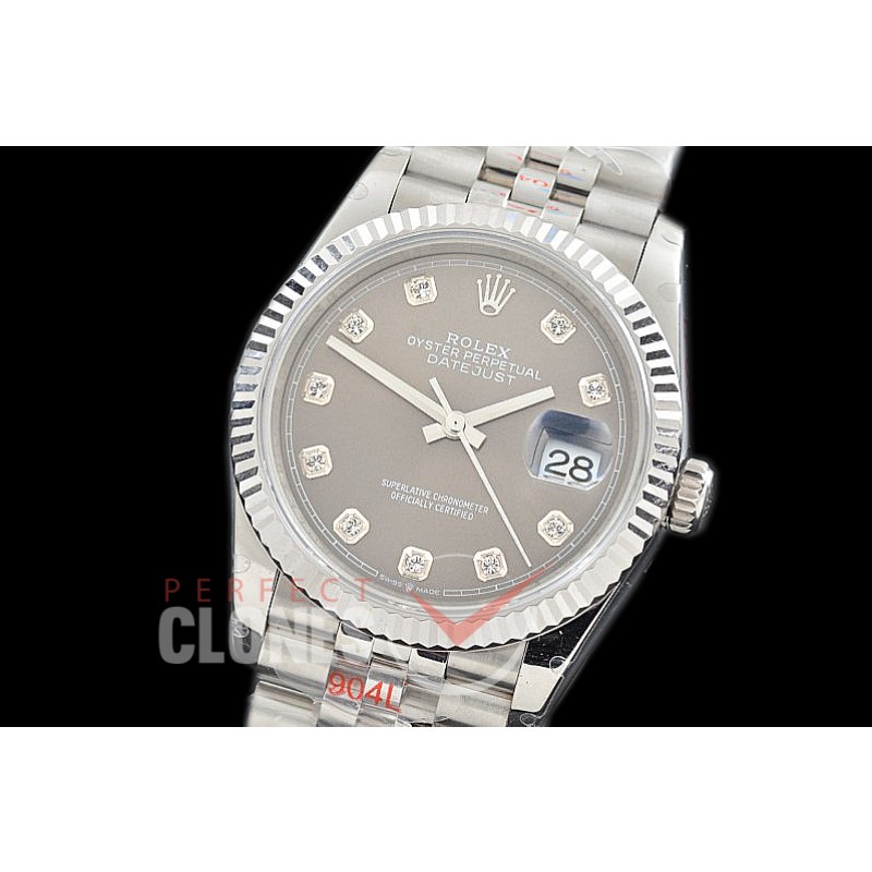 R36DJS-3235-113 GMF 126234 SS/SS Fluted/Jubilee Dark Rhodium Diamonds SH 3235 904L Steel 