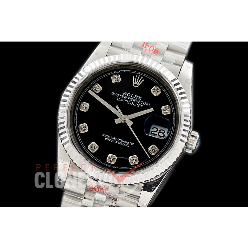 R36DJS-3235-112 GMF 126234 SS/SS Fluted/Jubilee Black Diamonds SH 3235 904L Steel 