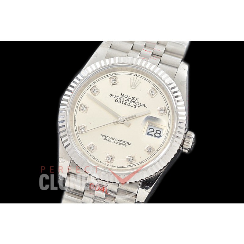 R36DJS-3235-110 GMF 126234 SS/SS Fluted/Jubilee Silver Diamonds SH 3235 904L Steel 