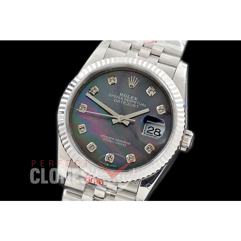 R36DJS-3235-118 GMF 126234 SS/SS Fluted/Jubilee MOP Black Diamonds SH 3235 904L Steel 