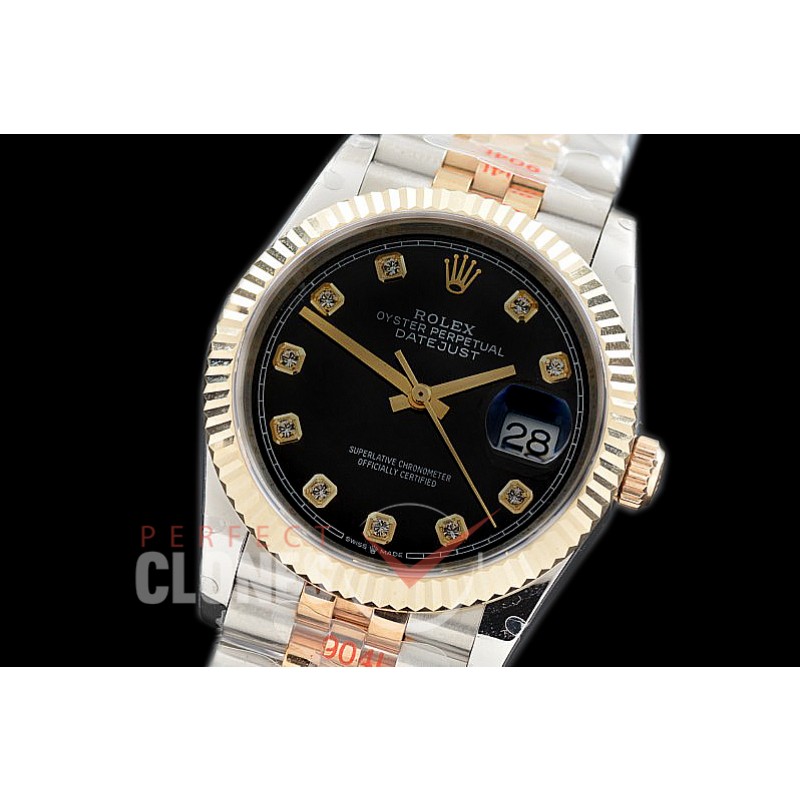 R36DJT-3235-112 GMF 126233 SS/YG Fluted/Jubilee Black Diamonds SH 3235 904L Steel 