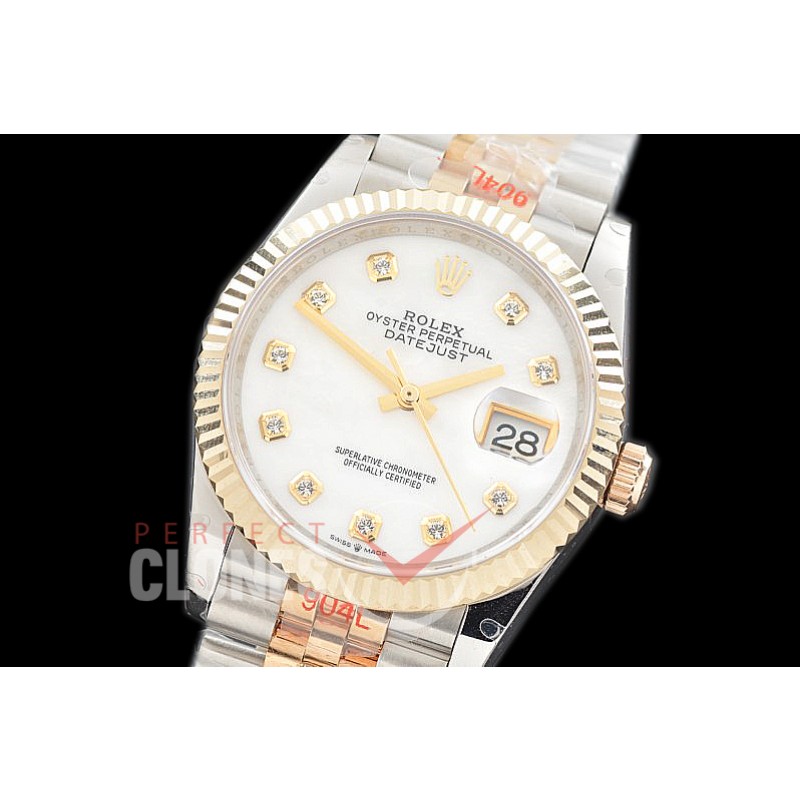 R36DJT-3235-117 GMF 126233 SS/YG Fluted/Jubilee MOP White Diamonds SH 3235 904L Steel 